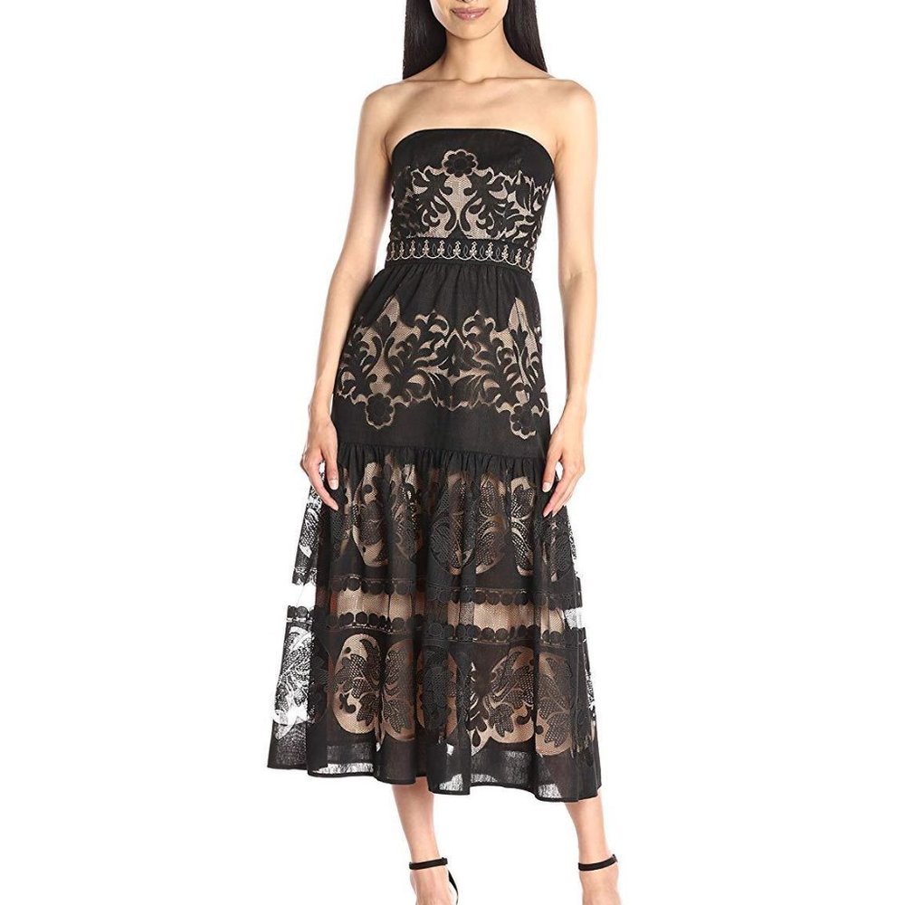 Twelfth St. by Cynthia Strapless Black Midi Dress